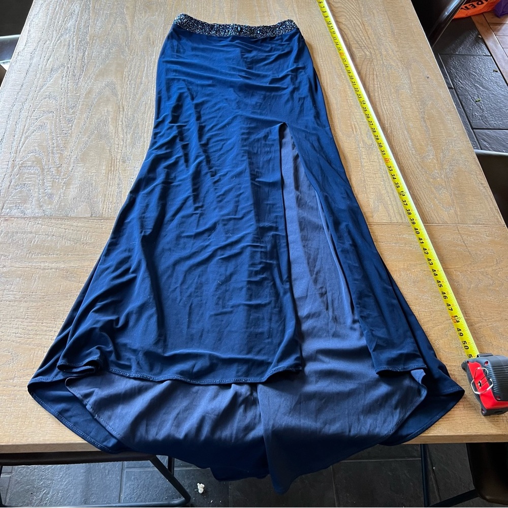 CAMILLE LA VIE Women's High-Low Maxi Skirt with Side Slit Size 6 In Dark Blue